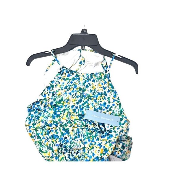 London Times Womens Blue Floral Halter Asymmetric Flounce Hem Dress Sz 12 New - Picture 4 of 9